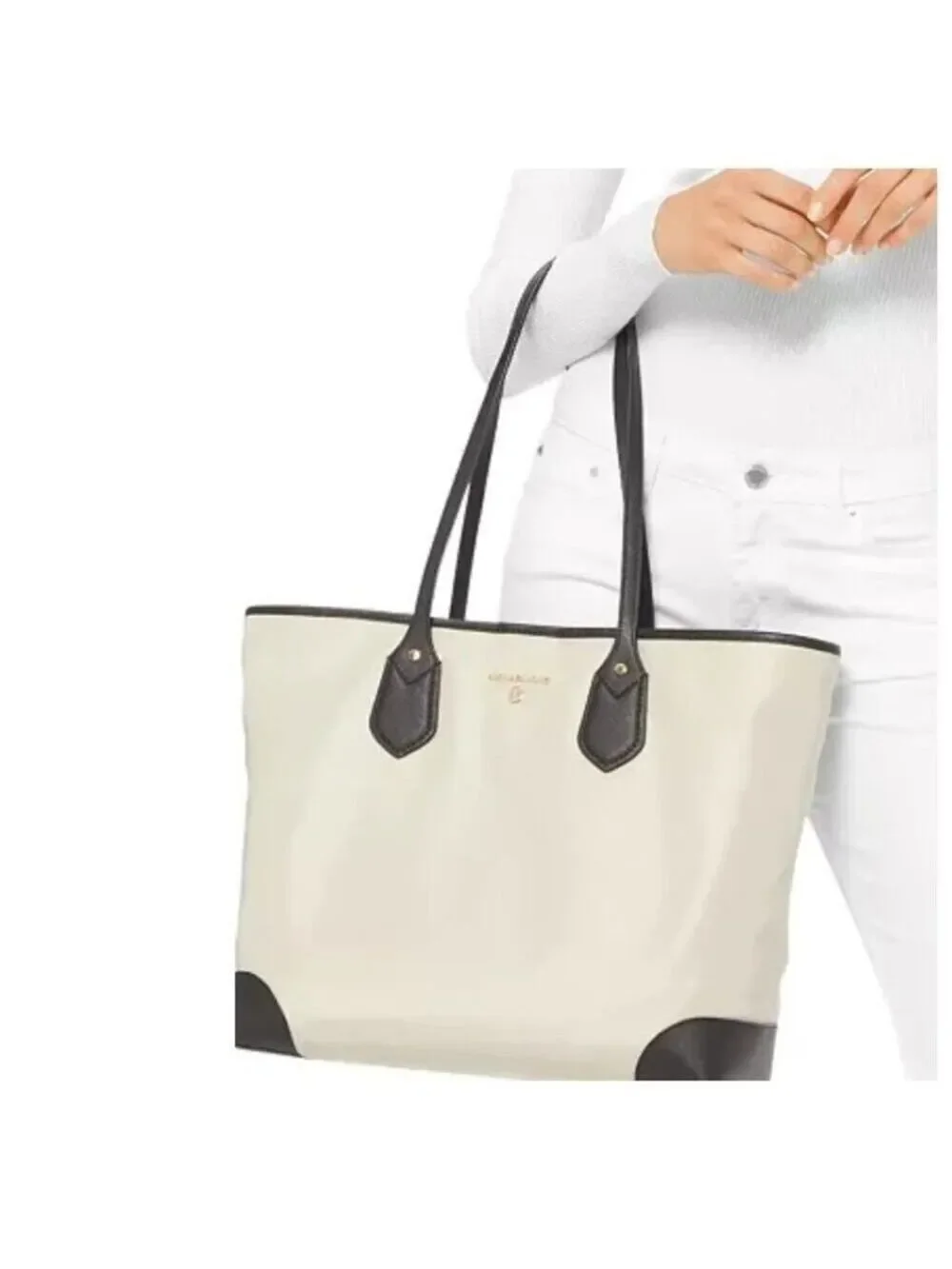 MICHAEL KORS LARGE EVA TOTE BAG NYLON LIGHT SAND BLACK